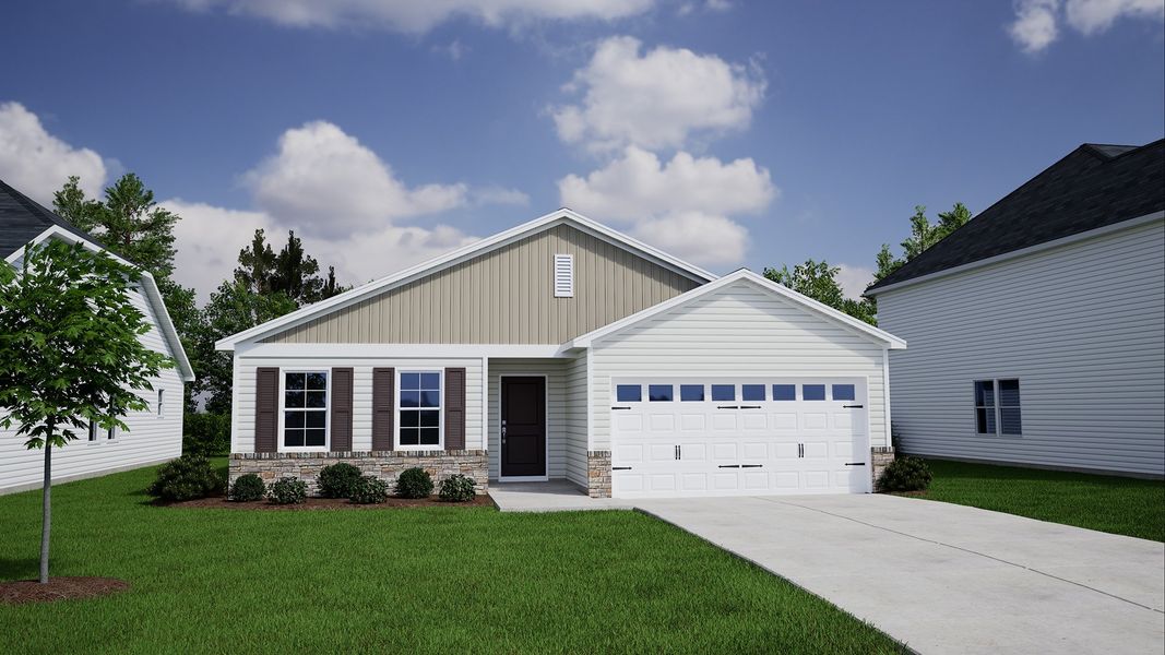Representative exterior photo of a completed home built from the Dorchester - Genesis Value Collection by Mungo Homes in Citadel Point at Southbridge, Sneads Ferry, NC (Image 15).