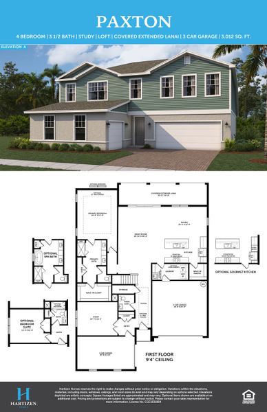 2D floor plan layout for the Paxton by Hartizen Homes in Eden Crest, Apopka, FL (Image 3).