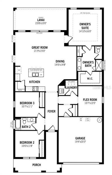 2D floor plan layout of this home in Crosswind Ranch, Parrish, FL (Image 4).