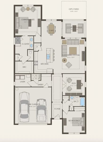 2D floor plan layout for the Coral Grand by Pulte Homes in The Landings at Saint Johns, St. Johns, FL (Image 3). 2D floor plan layout for the Coral Grand by Pulte Homes in The Landings at Saint Johns, St. Johns, FL (Image 3).