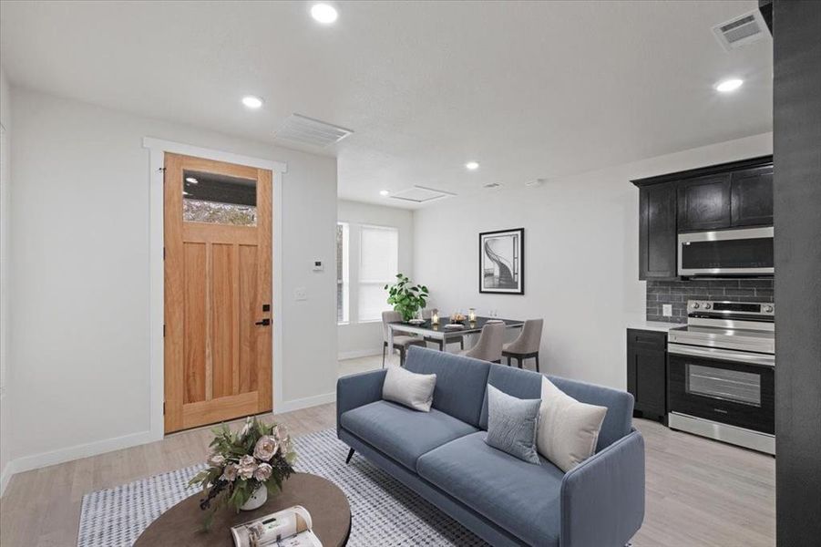 Living room featuring light wood-type flooring