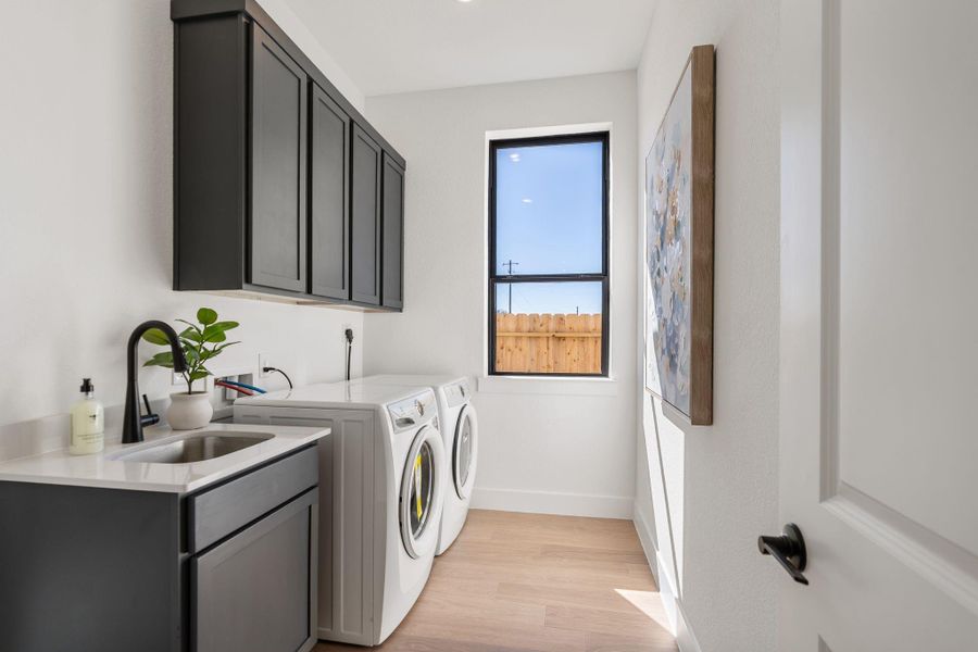 Thoughtful storage and a window providing abundant light make the laundry room practical and well-designed Thoughtful storage and a window providing abundant light make the laundry room practical and well-designed