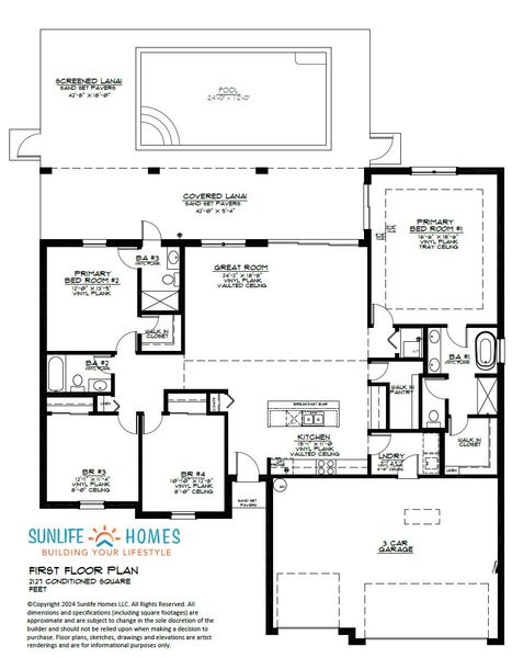 2D floor plan layout for the The Paradise Cove by Sunlife Homes LLC in Cape Coral, Cape Coral, FL (Image 3).