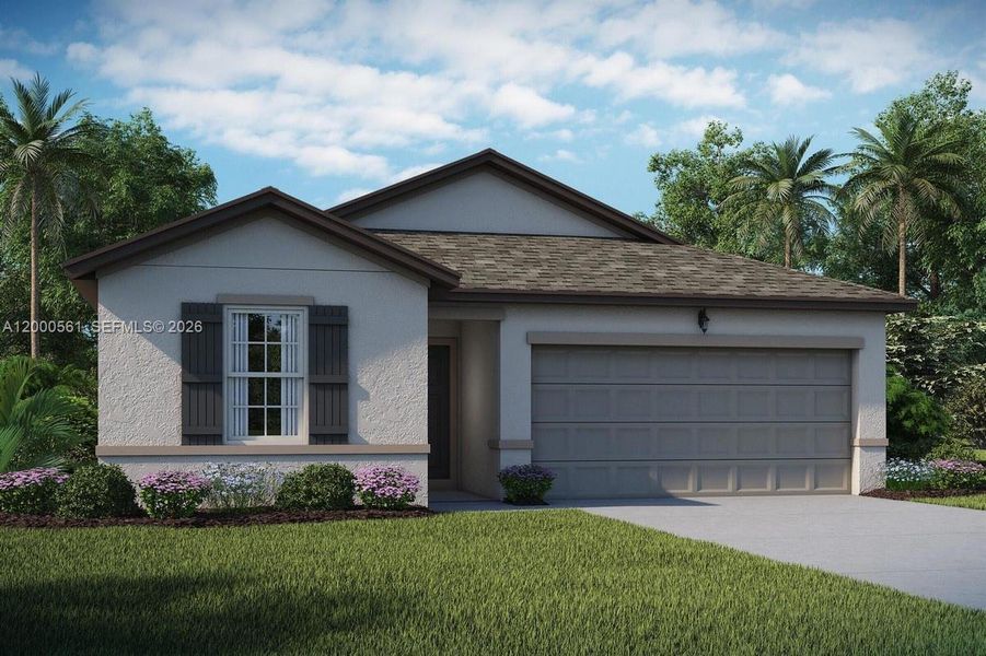 Front exterior of a new home in Aspire at Waterstone, Fort Pierce, FL, highlighting curb appeal (Image 2). Front exterior of a new home in Aspire at Waterstone, Fort Pierce, FL, highlighting curb appeal (Image 2).