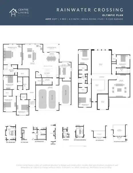 2D floor plan layout for the Olympic by Centre Living Homes in Rainwater Crossing, Celina, TX (Image 3).