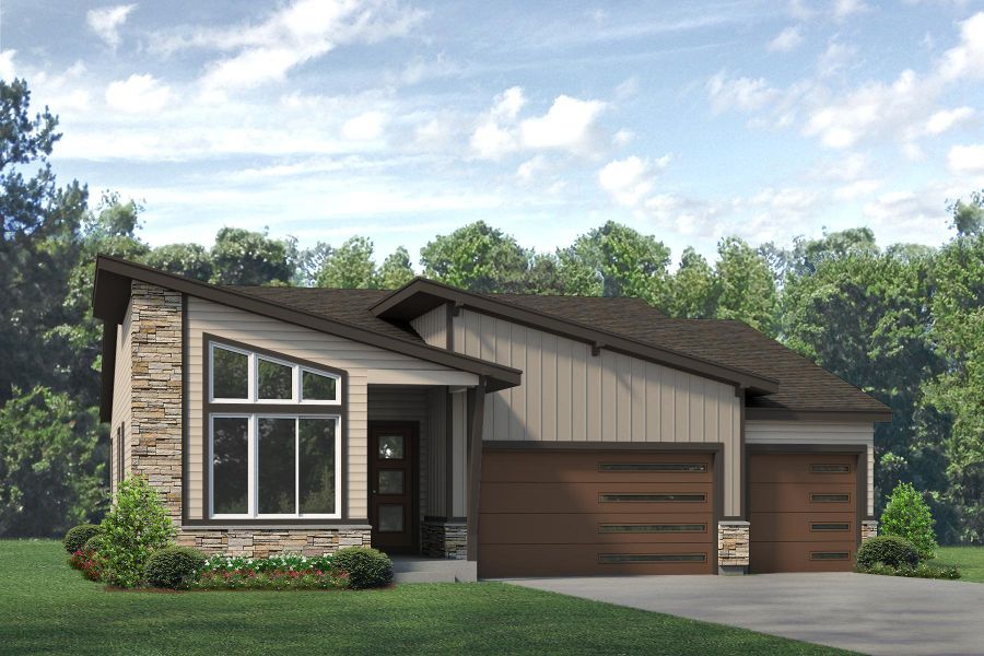 Representative exterior photo of a completed home built from the Minturn by Risewell Homes in Highlands Preserve, Mead, CO (Image 13).