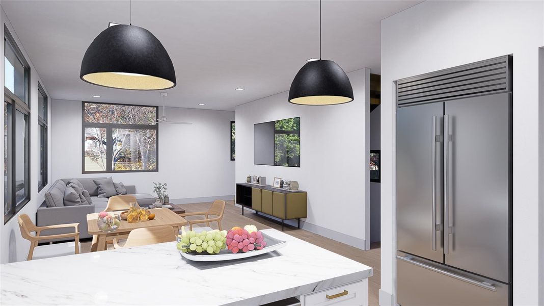 Dining room featuring baseboards and recessed lighting