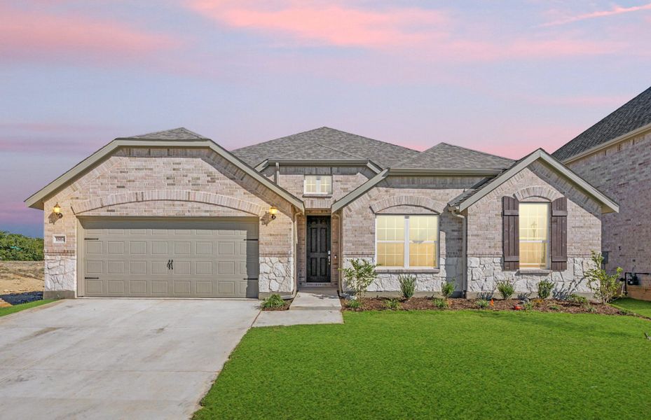 The Northlake, a one-story home with shutters and 2-car garage