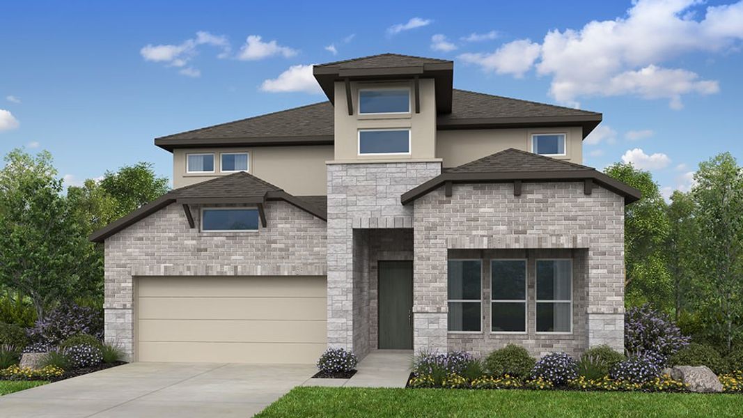 Representative exterior photo of a completed home built from the Duval by Taylor Morrison in Silverleaf 50s, Cedar Creek, TX (Image 4). Representative exterior photo of a completed home built from the Duval by Taylor Morrison in Silverleaf 50s, Cedar Creek, TX (Image 4).