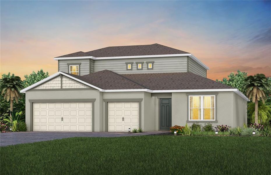 Exterior Design. Artistic rendering for this new construction home. Pictures are for illustrative purposes only. Elevations, colors and options may vary.