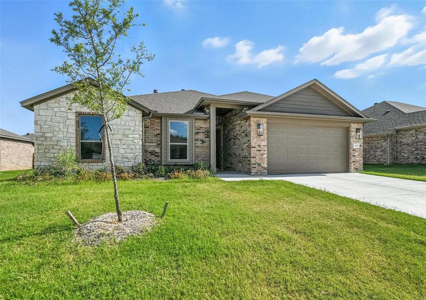 Front exterior of a new home in Willow Vista Estates, Saginaw, TX, highlighting curb appeal (Image 25). Front exterior of a new home in Willow Vista Estates, Saginaw, TX, highlighting curb appeal (Image 25).