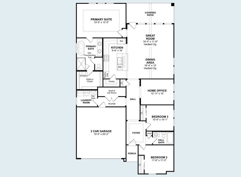 2D floor plan layout of this home in Heritage Ranch, Sherman, TX (Image 4).
