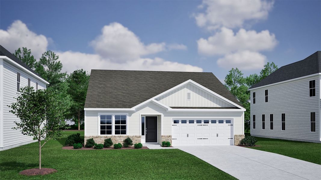Representative exterior photo of a completed home built from the Bleckley - Genesis Value Collection by Mungo Homes in Garden Grove, Conway, SC (Image 5).