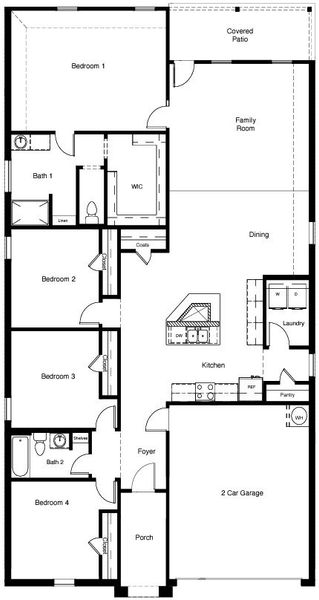2D floor plan layout for the KINGSTON by D.R. Horton in Homestead at Parks Bell Ranch, Odessa, TX (Image 5).