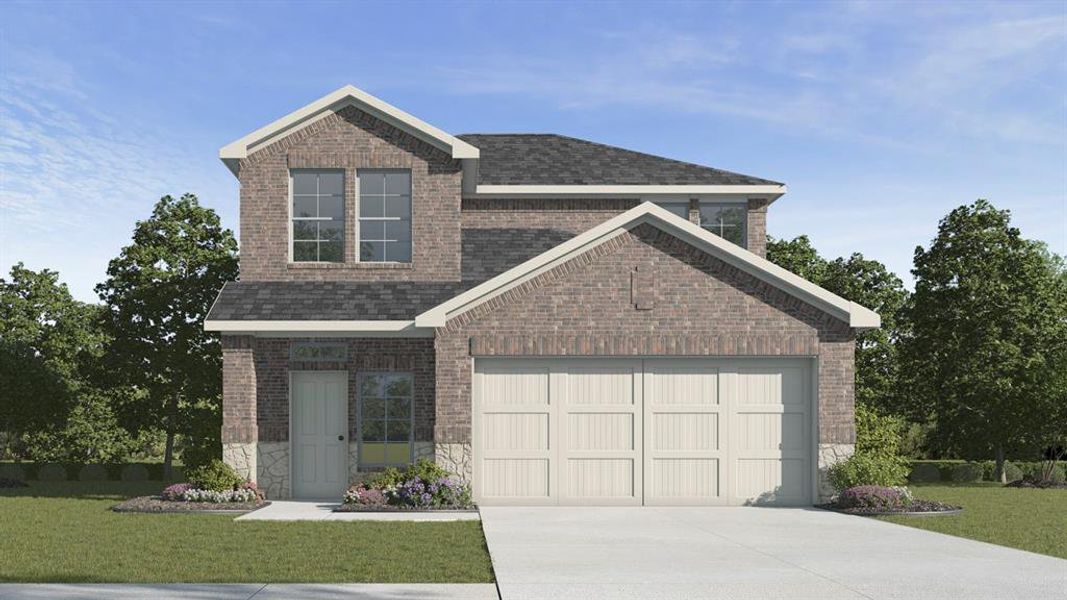 Front exterior of a new home in Wildcat Ranch, Crandall, TX, highlighting curb appeal (Image 2). Front exterior of a new home in Wildcat Ranch, Crandall, TX, highlighting curb appeal (Image 2).