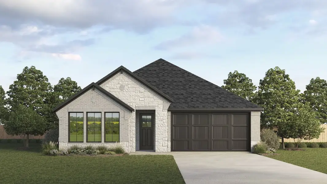 Front exterior of a new home in Morning Ridge, Princeton, TX, highlighting curb appeal (Image 1). Front exterior of a new home in Morning Ridge, Princeton, TX, highlighting curb appeal (Image 1).