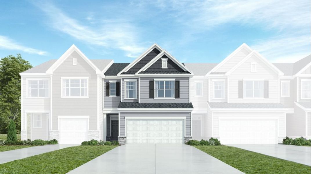 Front exterior of a new home in Trace at Olde Towne, Raleigh, NC, highlighting curb appeal (Image 1). Front exterior of a new home in Trace at Olde Towne, Raleigh, NC, highlighting curb appeal (Image 1).