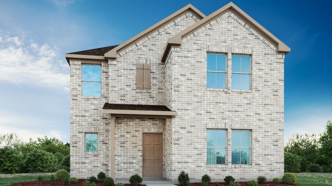 Representative exterior photo of a completed home built from the Bronte by DRB Homes in Creeks Crossing, Elgin, TX (Image 7). Representative exterior photo of a completed home built from the Bronte by DRB Homes in Creeks Crossing, Elgin, TX (Image 7).
