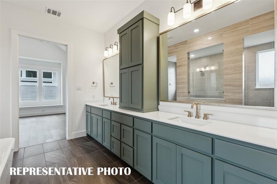 You'll find fantastic storage and ample room for 2 in this dream owner's bath.  REPRESENTATIVE PHOTO