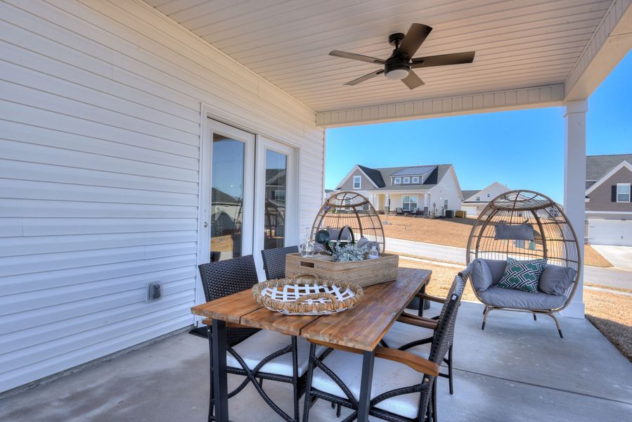 Exterior details and patio area of a home in The Beacon at Old Peachtree Single Family Homes, Lawrenceville (Image 82).