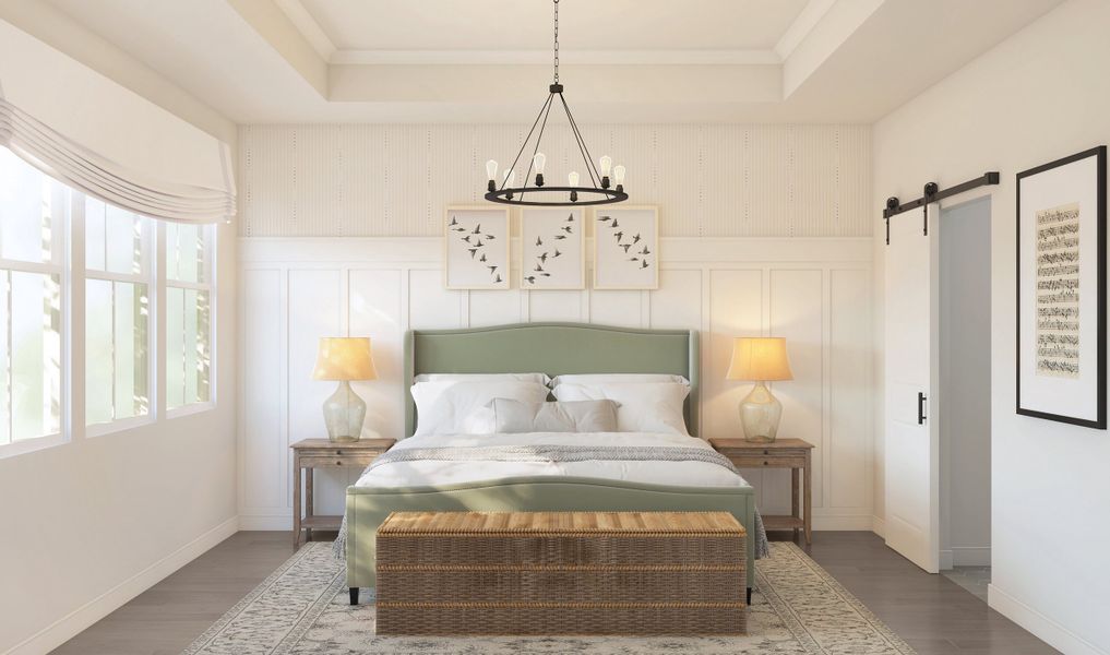 Primary suite with decorative feature wall