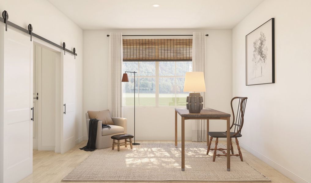 Home office with double barn doors