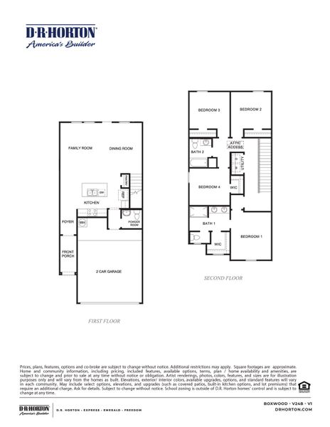 2D floor plan layout for the BOXWOOD by D.R. Horton in Legacy Village, Houston, TX (Image 3).