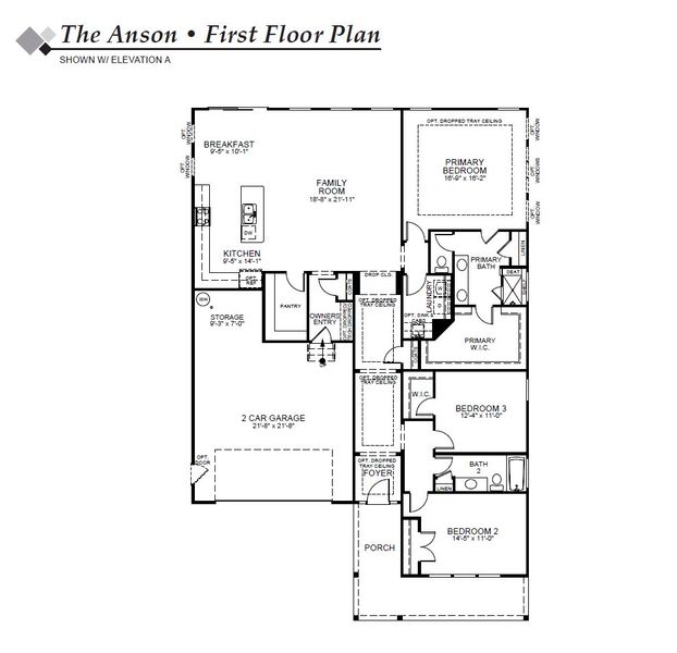 2D floor plan layout for the Anson by Eastwood Homes in The Enclave at French Quarter Creek, Huger, SC (Image 3).