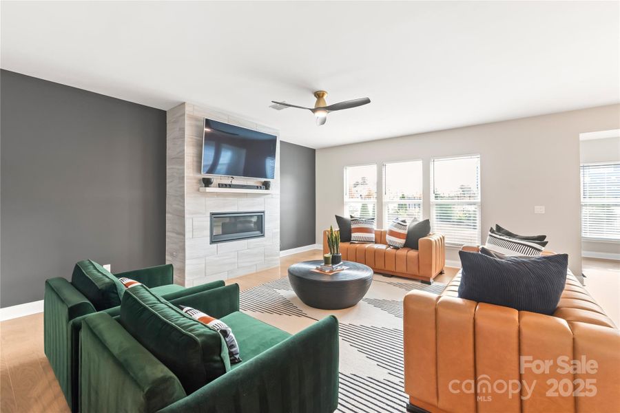 Bright and spacious. This open living room has room for all of your friends and family to gather. Bright and spacious. This open living room has room for all of your friends and family to gather.