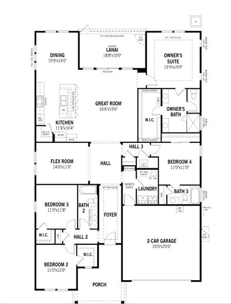 2D floor plan layout for the Dahlia by Mattamy Homes in RiverTown - Cove, St. Johns, FL (Image 3). 2D floor plan layout for the Dahlia by Mattamy Homes in RiverTown - Cove, St. Johns, FL (Image 3).
