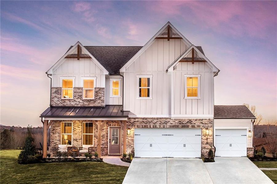 Front exterior of a new home in Tiberon Woods, Cumming, GA, highlighting curb appeal (Image 1). Front exterior of a new home in Tiberon Woods, Cumming, GA, highlighting curb appeal (Image 1).