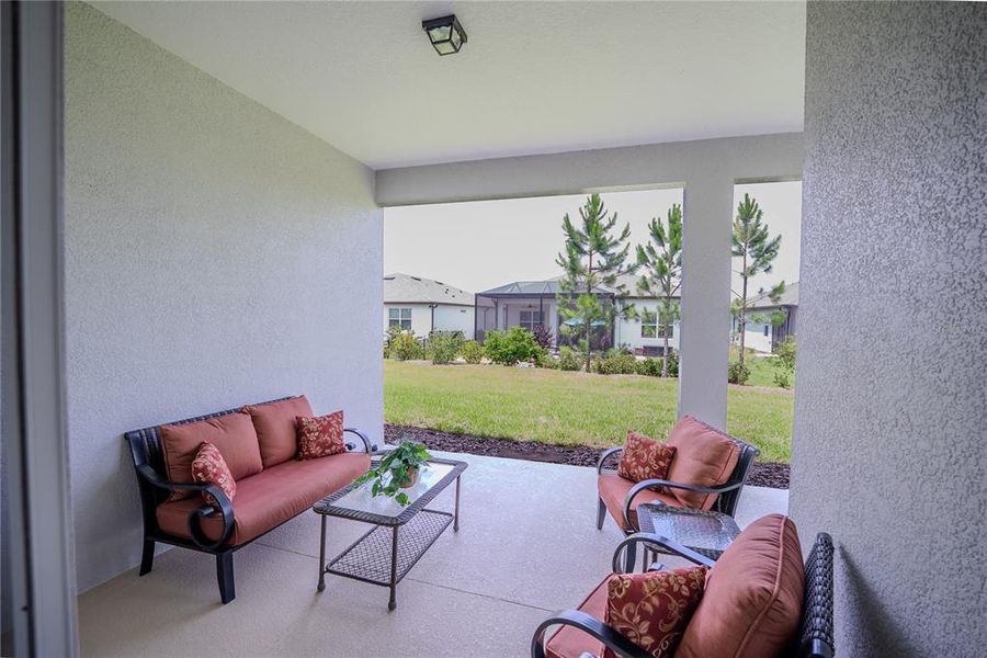 Exterior details and patio area of a home in Del Webb Stone Creek, Ocala (Image 4).