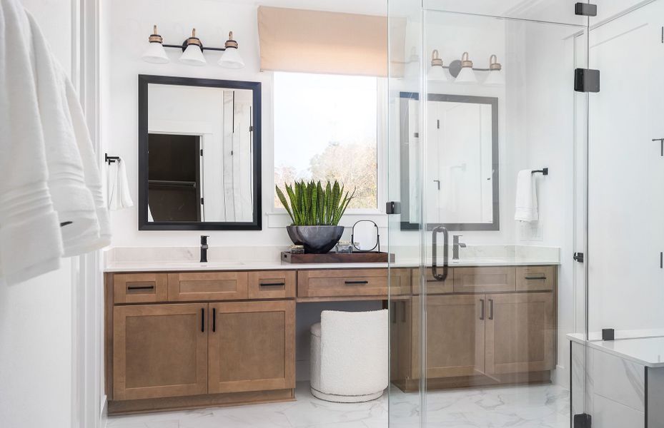 Owner's Double Vanity Sink at Bathroom with Knee-Space