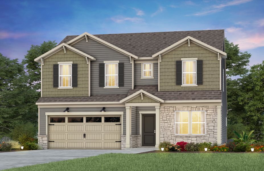 Front exterior of a new home in Riverstone, Monroe, NC, highlighting curb appeal (Image 2). Front exterior of a new home in Riverstone, Monroe, NC, highlighting curb appeal (Image 2).