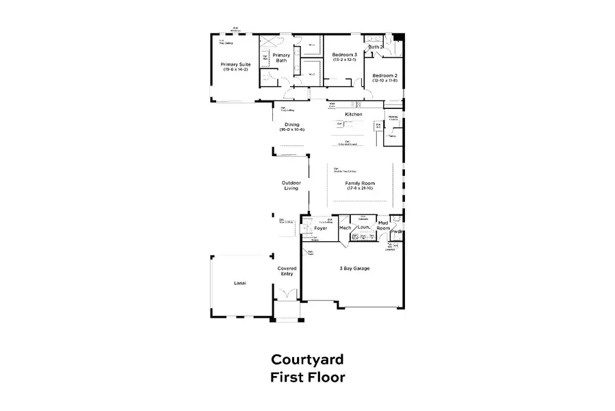 2D floor plan layout for the Courtyard by DRB Homes in River Preserve Estates, Parrish, FL (Image 3).