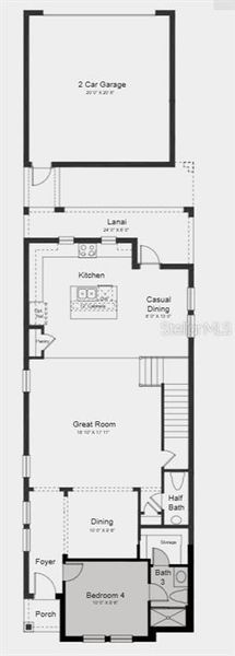 2D floor plan layout of this home in The Waters at Center Lake Ranch, St. Cloud, FL (Image 4).