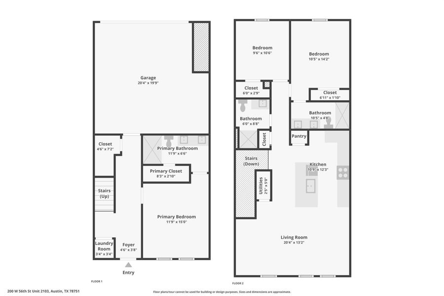 2D floor plan layout of this home in Koenig Townhomes, Austin, TX (Image 4). 2D floor plan layout of this home in Koenig Townhomes, Austin, TX (Image 4).