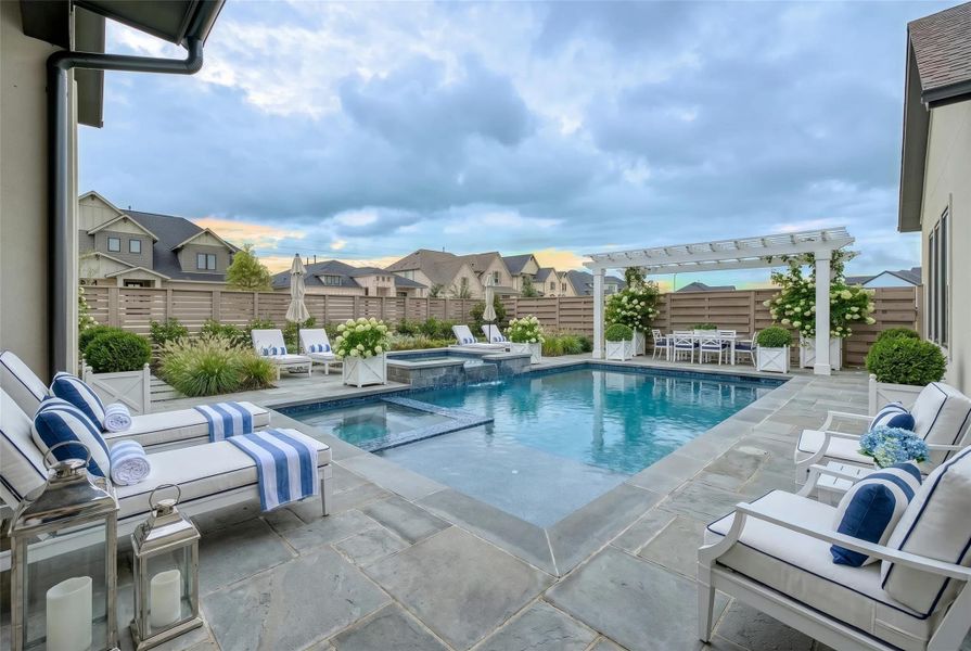 Virtually staged for example of future outdoor space and pool Virtually staged for example of future outdoor space and pool