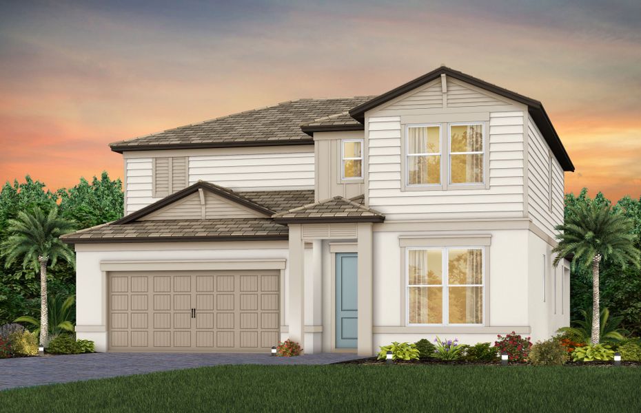 Representative exterior photo of a completed home built from the Umbria by Pulte Homes in Longmeadow at North River Ranch, Parrish, FL (Image 5).