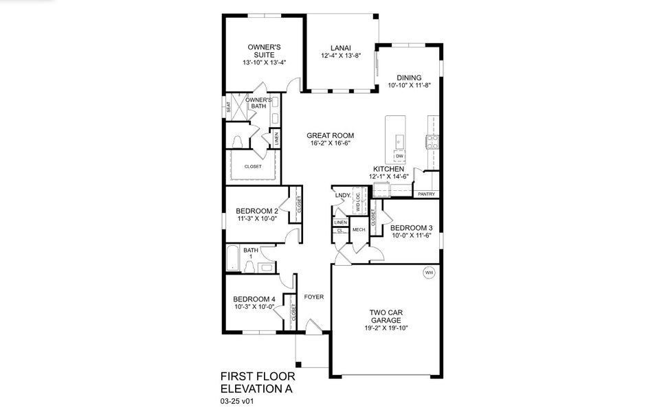 2D floor plan layout for the Brooks by Ryan Homes in Silver Oaks, Port St. Lucie, FL (Image 1).