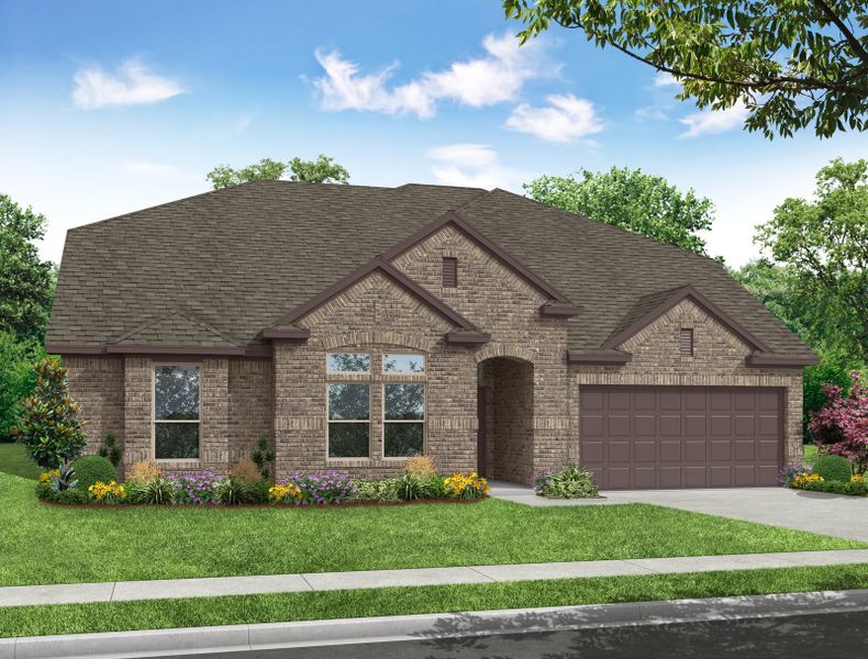 Representative exterior photo of a completed home built from the Hadleigh by Impression Homes in Mountain Valley Lake, Burleson, TX (Image 2). Representative exterior photo of a completed home built from the Hadleigh by Impression Homes in Mountain Valley Lake, Burleson, TX (Image 2).