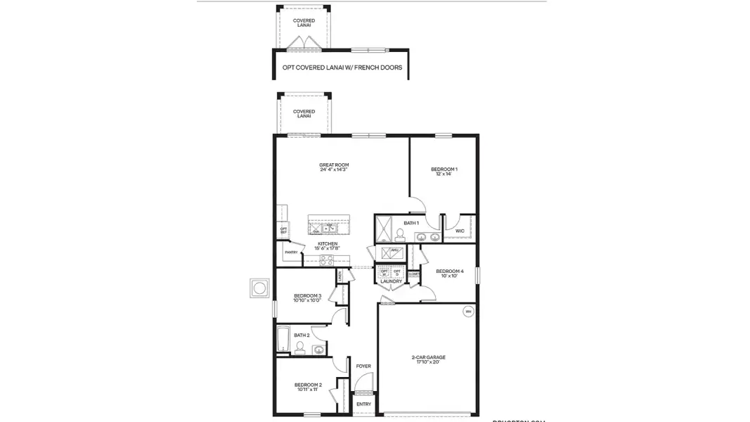 2D floor plan layout for the Fletcher by D.R. Horton in Magnolia Pointe, Umatilla, FL (Image 3).