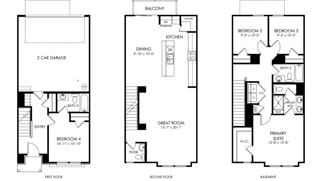 2D floor plan layout of this home in McFarland Farms Townhomes, Mount Juliet, TN (Image 3).
