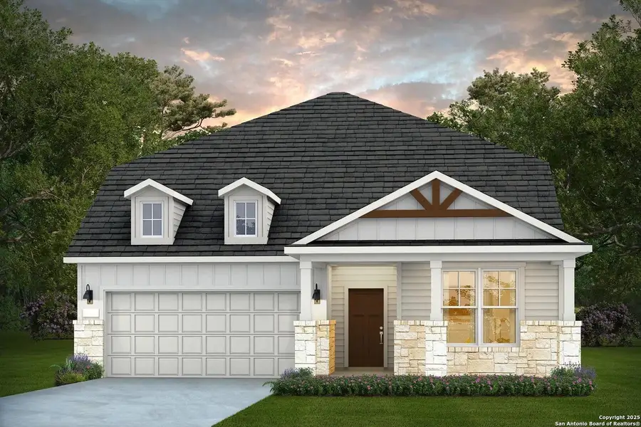 Front exterior of a new home in Dove Song, Marion, TX, highlighting curb appeal (Image 1). Front exterior of a new home in Dove Song, Marion, TX, highlighting curb appeal (Image 1).