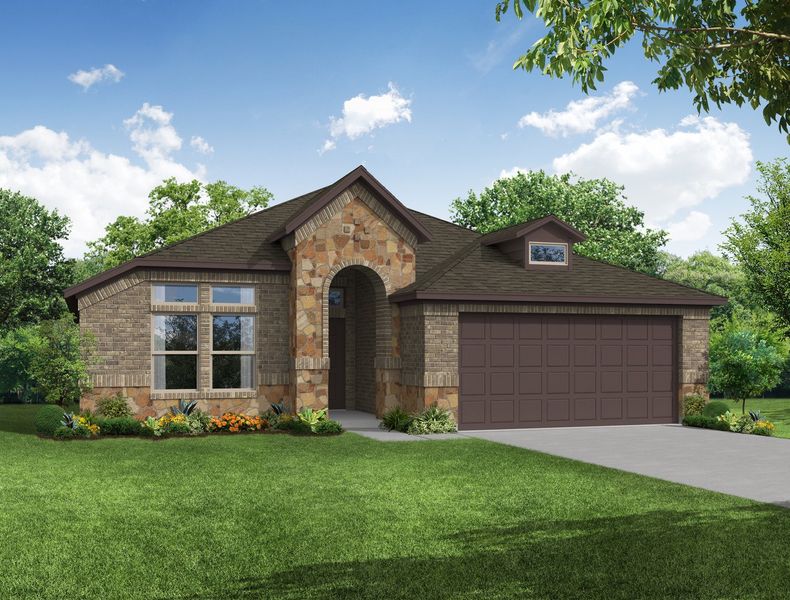 Representative exterior photo of a completed home built from the Lincoln by Impression Homes in De Berry Reserve, Royse City, TX (Image 11). Representative exterior photo of a completed home built from the Lincoln by Impression Homes in De Berry Reserve, Royse City, TX (Image 11).