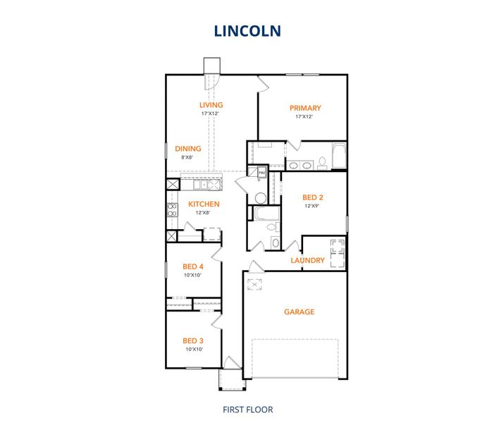 2D floor plan layout for the Lincoln by National HomeCorp in Forest Ridge, Edgefield, SC (Image 3).
