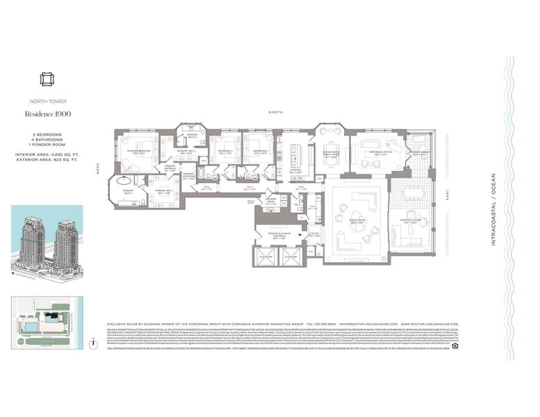 2D floor plan layout of this home in South Flagler House, West Palm Beach, FL (Image 2).
