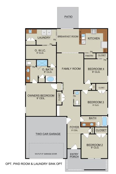 Midway Floor Plan First Floor Layout | 4 Bedroom Home 2 baths with optional Powder Room | Ernest Homes Midway Floor Plan First Floor Layout | 4 Bedroom Home 2 baths with optional Powder Room | Ernest Homes