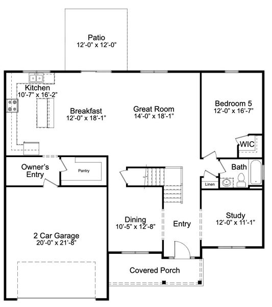2D floor plan layout for the Clayton A by JC Jackson Homes,LLC in Heritage Pointe, Newport, NC (Image 5).