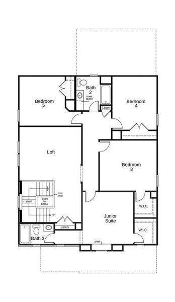 This floor plan features 5 bedrooms, 2 full baths, 1 half bath, and over 2,800 square feet of living space.